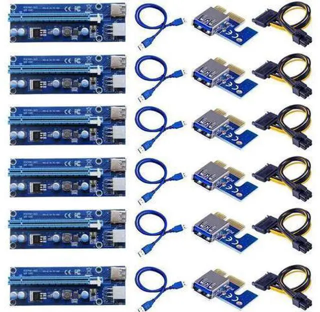 Main image of 6pcs 006C PCIe 1x to 16x Express Riser Card Graphic pci-e riser Extender 60cm USB 3.0 Cable SATA to 6Pin Power for BTC mining