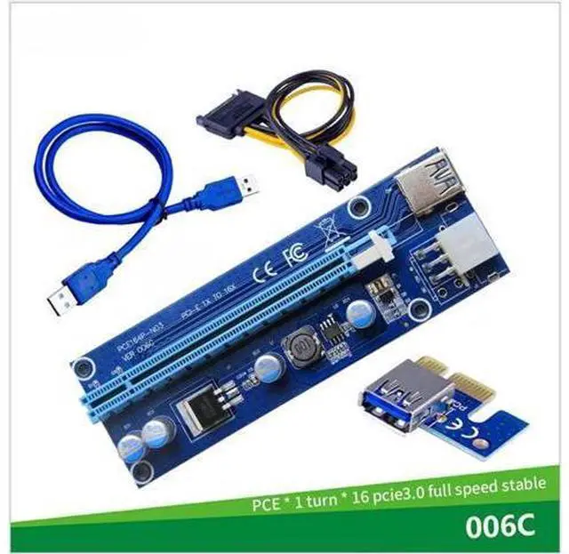 Alt view image 5 of 7 - 6pcs 006C PCIe 1x to 16x Express Riser Card Graphic pci-e riser Extender 60cm USB 3.0 Cable SATA to 6Pin Power for BTC mining