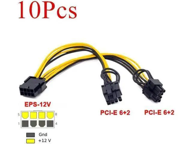 Alt view image 4 of 7 - Aomoproing 10pcs/lot EPS CPU 8 Pin to Dual 8 (6+2) Pin PCIE Adapter Power Supply Cable For Mining
