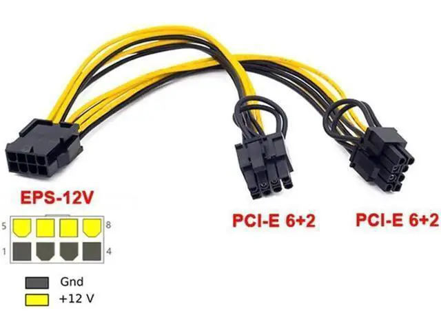 Alt view image 5 of 7 - Aomoproing 10pcs/lot EPS CPU 8 Pin to Dual 8 (6+2) Pin PCIE Adapter Power Supply Cable For Mining
