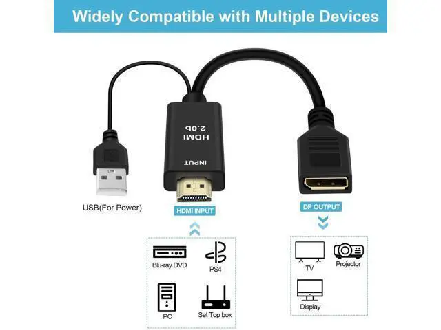Alt view image 2 of 7 - AOMOPROING 4K@60Hz HDMI to DisplayPort Cable Adapter/Converter with USB Power, Male to Female HDMI to DP Adaptor for Monitor, Support HDMI2.0 HDCP2.2, Compatible with , PS5, NS, Mac Mini(NOT USB Port)
