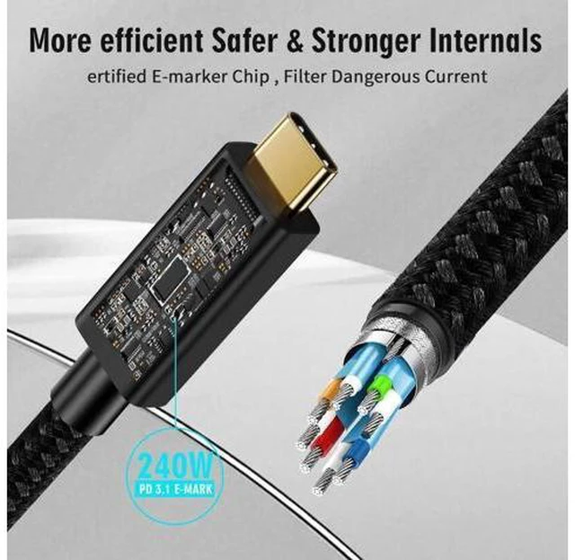 Alt view image 2 of 14 - Aomoproing USB 4 Extension 1M Super High Speed 80Gbps Thunderbolt 5 Data Cable 240W Quick Charging 16K Ultra HD Video Connection USB Type-C Cable