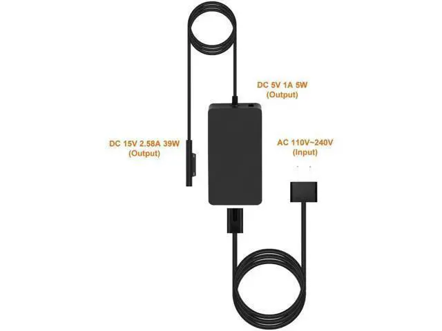 Alt view image 4 of 7 - 15V 2.58A Surface 44W Power Supply for Surface Pro 6 Charger Surface Laptop 2 Pro 5 Pro 4 Pro 3 Go Microsoft 1800 Surface 44W Power Ac Adapter Cord with 5V USB Port and US Extension Cord