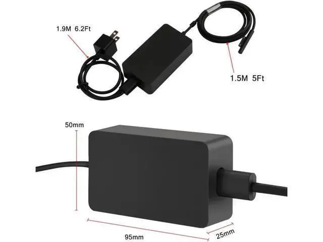 Alt view image 6 of 7 - 15V 2.58A Surface 44W Power Supply for Surface Pro 6 Charger Surface Laptop 2 Pro 5 Pro 4 Pro 3 Go Microsoft 1800 Surface 44W Power Ac Adapter Cord with 5V USB Port and US Extension Cord