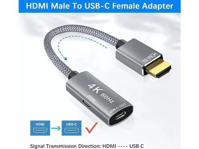 Alt view image 4 of 7 - HDMI Male to USB-C Female Cable Adapter with USB-C Power Cable Type C 3.1 (Display) to HDMI (Source) Converter 4K 60Hz Thunderbolt 3 Adapter for New MacBook Pro Mac Surface Xreal Air Rokid