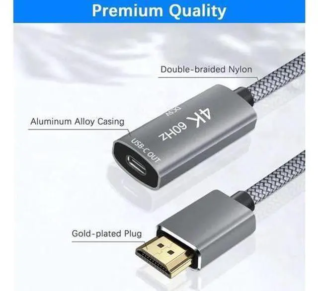 Alt view image 6 of 7 - HDMI Male to USB-C Female Cable Adapter with USB-C Power Cable Type C 3.1 (Display) to HDMI (Source) Converter 4K 60Hz Thunderbolt 3 Adapter for New MacBook Pro Mac Surface Xreal Air Rokid