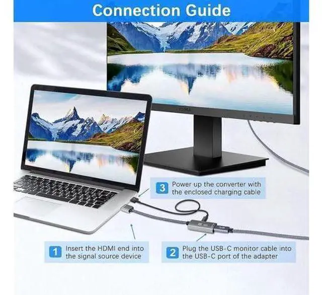 Alt view image 7 of 7 - HDMI Male to USB-C Female Cable Adapter with USB-C Power Cable Type C 3.1 (Display) to HDMI (Source) Converter 4K 60Hz Thunderbolt 3 Adapter for New MacBook Pro Mac Surface Xreal Air Rokid