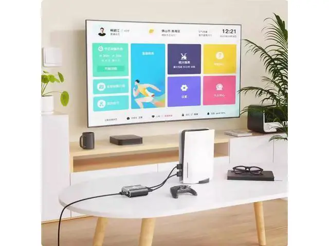 Alt view image 3 of 4 - hdmi one minute two switcher splitter screen splitter 4K HD TV 2 into 1 set-top box with a monitor