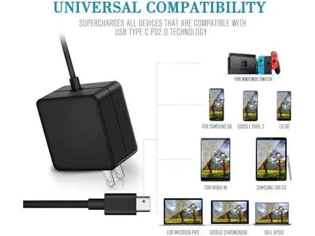 Alt view image 3 of 7 - 87W / 90W USB C Power Adapter, Type C Power Delivery PD Wall Charger 87W (Compatible 61W, 45W, 30W and 12W) for MacBook Pro Air 2018, HP, Dell, Lenovo and Any Laptops or Smart Phones with USB C