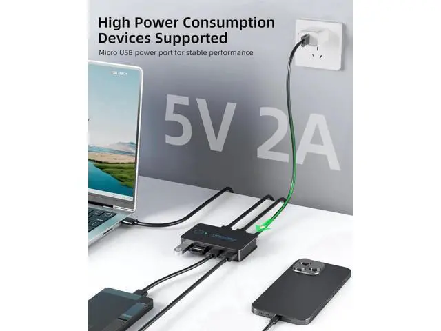 Alt view image 3 of 7 - USB 3.0 Switch 2 in 4 Ouit, USB Switcher for 2 Computers Share 4 USB for Printer Keyboard Mouse, Scanner, USB KVM Switch Selector with 2 USB 3.0 Cables, Support Hotkey/Button/Wired Remote Switching