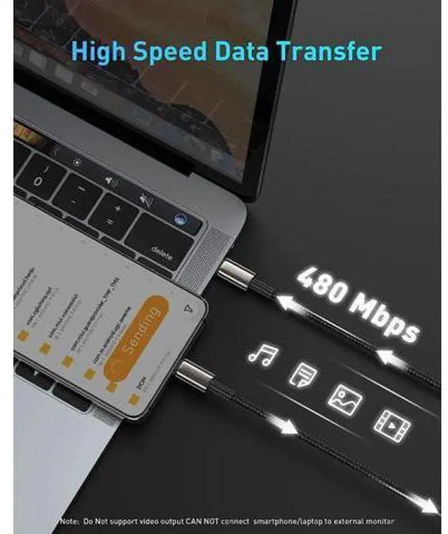 Alt view image 7 of 7 - USB C Cable, Baseus 100W PD 5A QC 4.0 Fast Charging USB C to USB C Cable, Zinc Alloy Nylon Braided Type C Data Cable for Samsung S21 S20+ S10 Note 10 iPad Pro MacBook Pro Google Pixel and more (6.6ft)