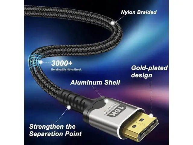 Alt view image 5 of 7 - 16K Displayport Cable Braided High Speed Display Port Male to DP Male 2.1 Cable 16K@60Hz 8K@120Hz 4K@240Hz 165Hz 144Hz Support 80Gbps HDR HDCP DSC for HDTV PC Gaming Monitor - 2M/6.6Ft