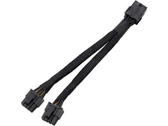 Alt view image 4 of 5 - 16 Gauge 8-Pin Female to Dual 8 Pin (6+2) Male 30.5 cm (12-inch) 16 AWG PCI-E GPU Miner Graphics Video Card VGA Sleeved Braided Woven Extension Power Cable Splitter Black Swan Mining 4/Pack