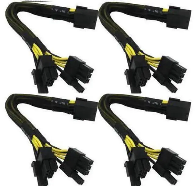 Main image of 16 Gauge 8-Pin Female to Dual 8 Pin (6+2) Male 30.5 cm (12-inch) 16 AWG PCI-E GPU Miner Graphics Video Card VGA Sleeved Braided Woven Extension Power Cable Splitter Black Swan Mining 4/Pack