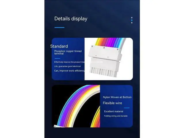 Alt view image 6 of 7 - RGB Power Extension Cable Power Luminous Cable,Power Connector Extension Cable,Dual Head Lamp 24Pin Row Acousto-Optic Synchronization,18AWG 41*0.16 Tinned Copper Wire,245mm,Arrayed Optical Fiber,Dual