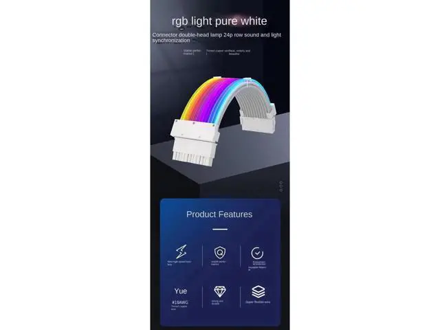 Alt view image 5 of 7 - RGB Power Extension Cable Power Luminous Cable,Power Connector Extension Cable,Dual Head Lamp 24Pin Row Acousto-Optic Synchronization,18AWG 41*0.16 Tinned Copper Wire,245mm,Arrayed Optical Fiber,Dual