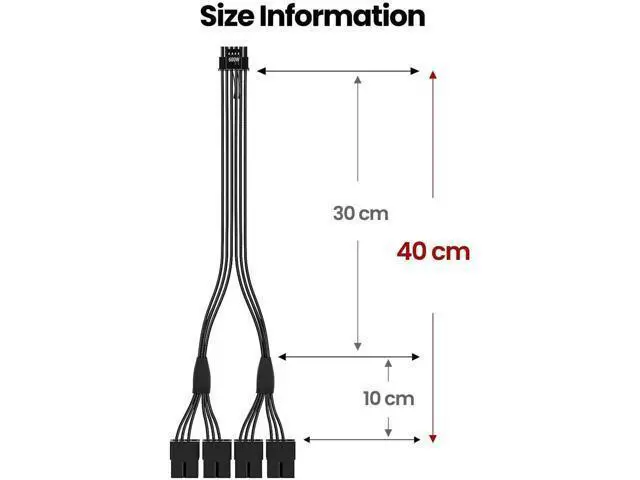 Alt view image 5 of 7 - Aomoproing 16pin GPU Cable to 4X 8 Pin Pcie Extension - PCI-e 5.0 12VHPWR Extender Cord 40cm Sleeved 12V-2x6 Cable for GeForce RTX 5090 5080 5070 5070Ti 4090 4080 4070ti 3090Ti (16AWG/Black)
