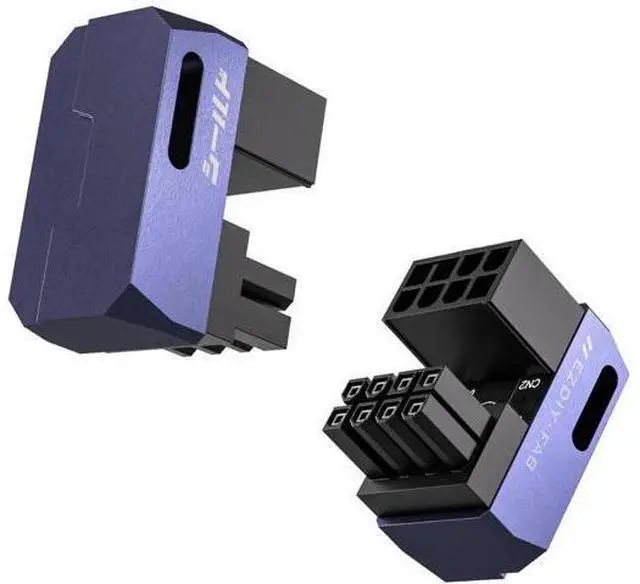 Main image of Shield Series 8-Pin PCIe GPU Power Adapter,180-Degree U-Turn Angled Connector, Aluminum Design for Graphics Cards Reverse Type,Purple-2 Pack