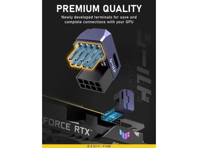 Alt view image 4 of 6 - Shield Series 8-Pin PCIe GPU Power Adapter,180-Degree U-Turn Angled Connector, Aluminum Design for Graphics Cards Reverse Type,Purple-2 Pack