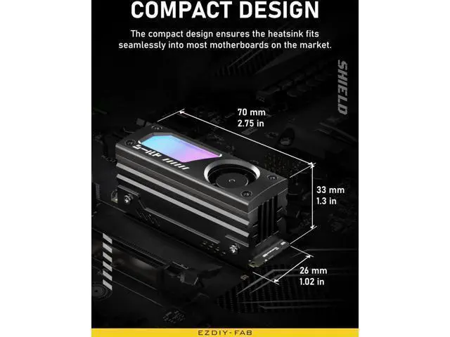 Alt view image 2 of 7 - Shield ARGB M.2 SSD Heatsink with Build-in 20mm PWM Fan, Premium Aluminum Design,5V 3-Pin ARGB Sync, High-Performance SSD Cooler for M.2 2280-Black-1 Pack