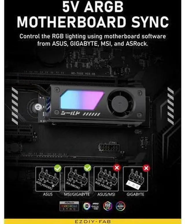 Alt view image 5 of 7 - Shield ARGB M.2 SSD Heatsink with Build-in 20mm PWM Fan, Premium Aluminum Design,5V 3-Pin ARGB Sync, High-Performance SSD Cooler for M.2 2280-Black-1 Pack