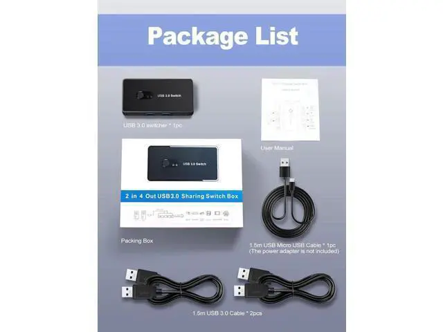 Alt view image 3 of 6 - USB 3.0 Switch 2 in 4 Out, USB Switcher Selector 2 Computers Sharing 4 USB 3.0 Ports, KM Switcher Box with 2 Pack USB Cable for PC, Printer, Scanner, Mouse, Keyboard, Compatible with Mac/Windows/Linux