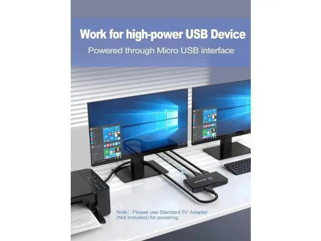 Alt view image 6 of 6 - USB 3.0 Switch 2 in 4 Out, USB Switcher Selector 2 Computers Sharing 4 USB 3.0 Ports, KM Switcher Box with 2 Pack USB Cable for PC, Printer, Scanner, Mouse, Keyboard, Compatible with Mac/Windows/Linux