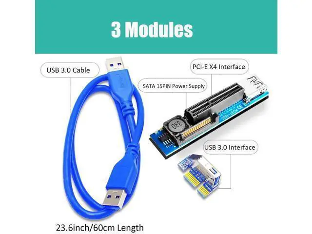 Alt view image 3 of 7 - Aomoproing UEX103 600mm PCIe 3.0 X1 to X4 Riser Cable (PCIe 3.0 X1 Bandwidth) for PCIe WiFi Card, M.2 PCIe Card, Firewire Card, USB PCIe Card, Sound Card, etc