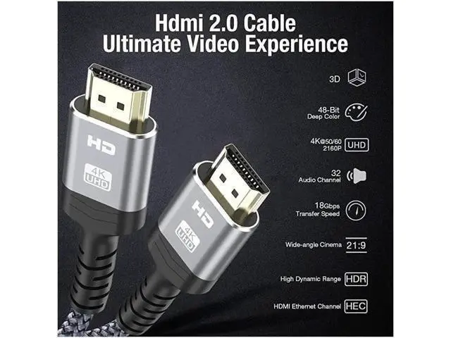 Alt view image 3 of 7 - 4K HDMI Cable, 4FT High Speed 18Gbps HDMI 2.0 Braided Cord-Supports (4K 60Hz HDR,Video 4K 2160p 1080p 3D HDCP 2.2 ARC-Compatible with Ethernet PS4/3 4K Monitor Projector ect