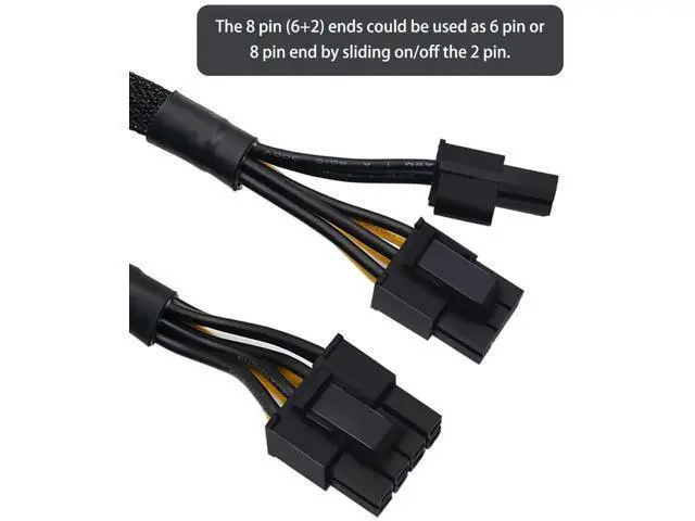 Alt view image 2 of 6 - Aomoproing (2-Pack) 8 Pin PCIe Splitter Cable, GPU VGA PCIe 8 Pin Female to Dual 8 Pin (6+2) Male PCI Express Power Adapter Braided Extension 9 inches (23cm)