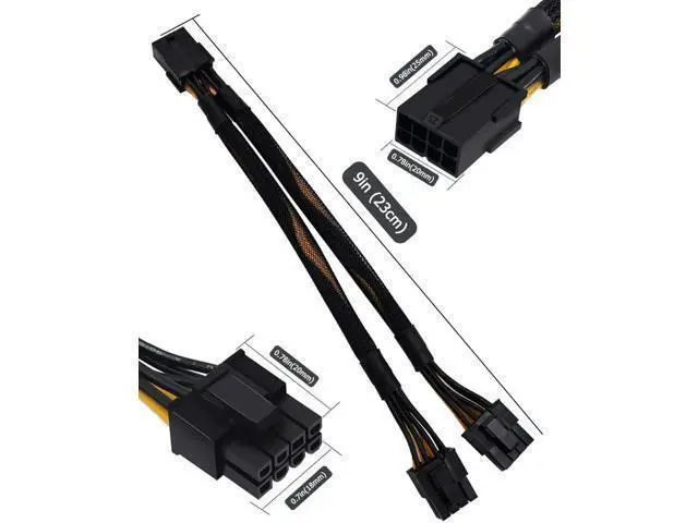 Alt view image 6 of 6 - Aomoproing (2-Pack) 8 Pin PCIe Splitter Cable, GPU VGA PCIe 8 Pin Female to Dual 8 Pin (6+2) Male PCI Express Power Adapter Braided Extension 9 inches (23cm)