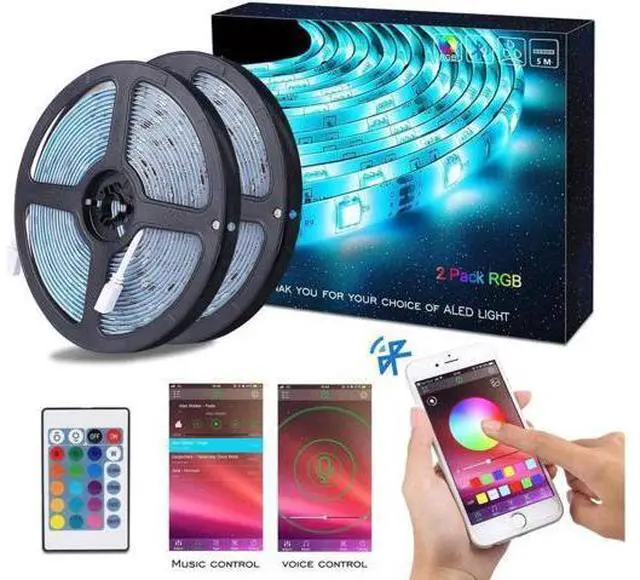 Main image of Bluetooth LED Strip Lights 5050 10M (2 x 5M) 300 LED Stripes Lights Smart Phone Controlled Waterproof RGB LED Band Light for Home & Outdoor Decoration