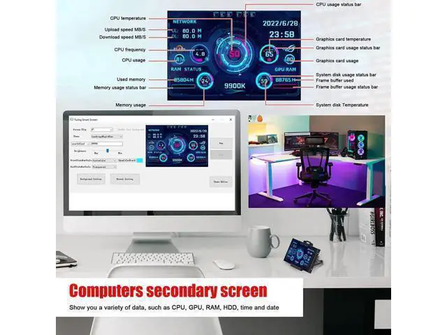 Alt view image 4 of 7 - 3.5 Inch IPS Display Screen USB Secondary Screen Computers CPU GPU RAM HDD Monitor Time Date Display Horizontal Vertical Screen Switch