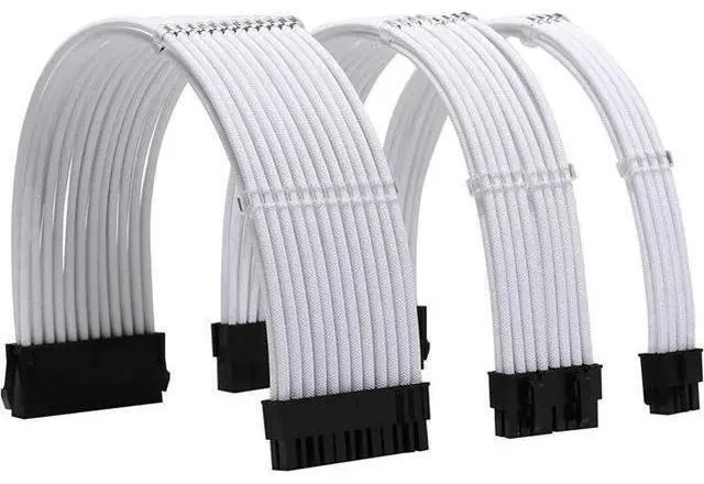 Main image of Sleeve Extension Power Supply Cable Kit 18AWG ATX 24P+ EPS 8-P+PCI-E8-P with Combs for PSU to Motherboard/GPU (White)