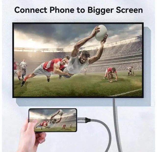 Alt view image 2 of 7 - AOMOPROING 8K USB C to HDMI 2.1 Cable 3.3Ft, 48Gbps USB Type-C to HDMI Braided Cord (8K@60Hz,4K@120Hz) Compatible with Thunderbolt 4/3, for iPhone 15/15Promax, MacBook Air, iPad, XPS 17