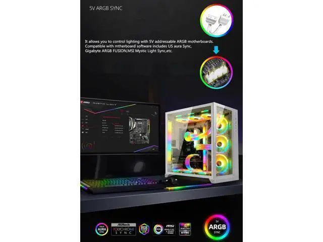 Alt view image 4 of 7 - Lamp Tape PC Backlight Flexible LED Strip Light 5V ARGB Aura Sync Multifunctional DIY for 24PIN Motherboard AL200