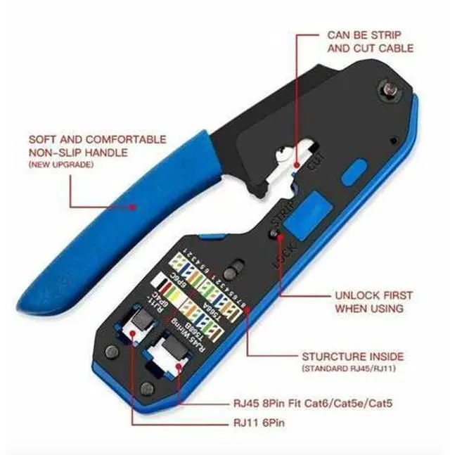 Alt view image 6 of 7 - Aomoproing RJ45 Ethernet Network LAN Tool Kit Network Cable Crimper Crimping Plier Stripper
