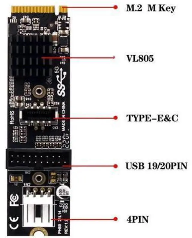 Alt view image 7 of 7 - Aomoproing M.2 NVME NGFF M-Key to USB 3.0 20Pin/USB 3.1 Type-E Front Panel Socket Mainboard Header Extension Adapter