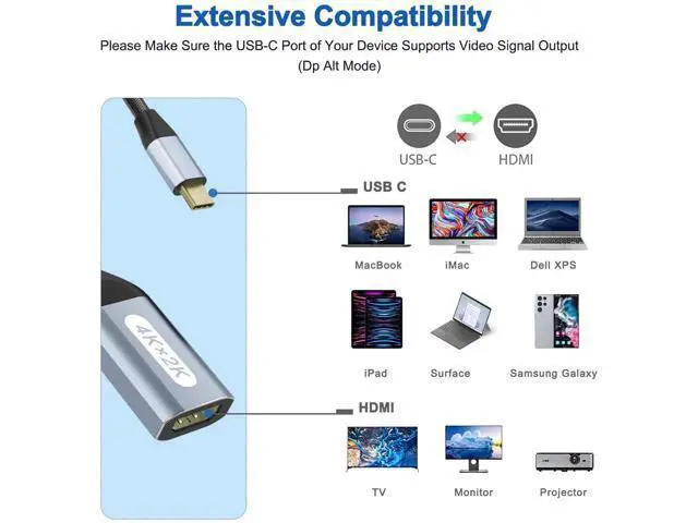 Alt view image 6 of 7 - USB C to HDMI Adapter 4K@60Hz, Thunderbolt Adapter, Type C HDMI Converter, USB-C Cable Converter, Compatible with Laptop MacBook Pro/Air, iPhone 15, Dell, HP, Pixelbook, Thinkpad, Surface, Etc(2 Pack)