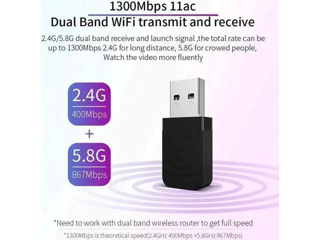 Alt view image 4 of 4 - 1300Mbps Mini USB Wifi Adapter Dual Band 2.4G/5.8G Wifi Network Card Antenna Wireless AC wifi Adapter for Windows 7/8/10 Mac OS