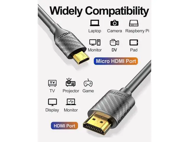 Alt view image 3 of 7 - AOMOPROING Micro HDMI to HDMI Cable 4K 60Hz, MicroHDMI Adapter Cord for Raspberry Pi 5 4, Camera, GoPro Hero 7 6 5, Lenovo Yoga, HDTV, Monitor, HDR Video & Audio Capture Card - Long 6.6 Feet
