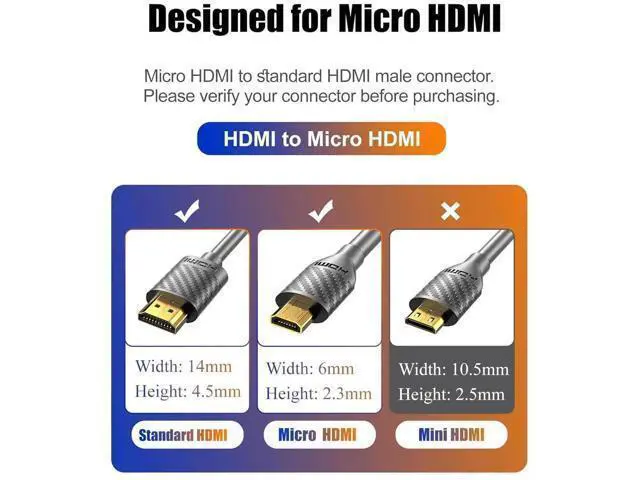 Alt view image 5 of 7 - AOMOPROING Micro HDMI to HDMI Cable 4K 60Hz, MicroHDMI Adapter Cord for Raspberry Pi 5 4, Camera, GoPro Hero 7 6 5, Lenovo Yoga, HDTV, Monitor, HDR Video & Audio Capture Card - Long 6.6 Feet
