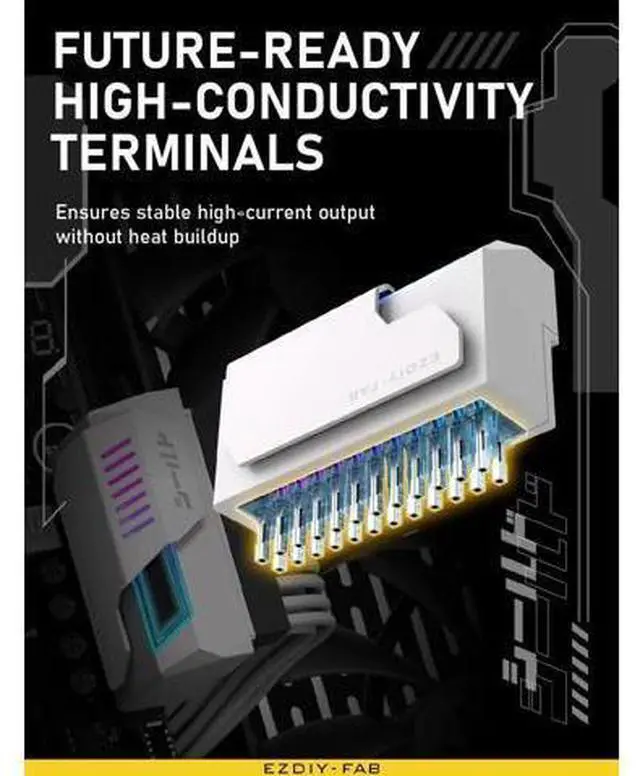 Alt view image 2 of 7 - Shield 24-pin 90 Degree Angle Adapter with Infinity Mirror ARGB Light,ATX 24 Pin Power Connector, 5V 3pin ARGB Sync-90 Degree-White-1 Pack
