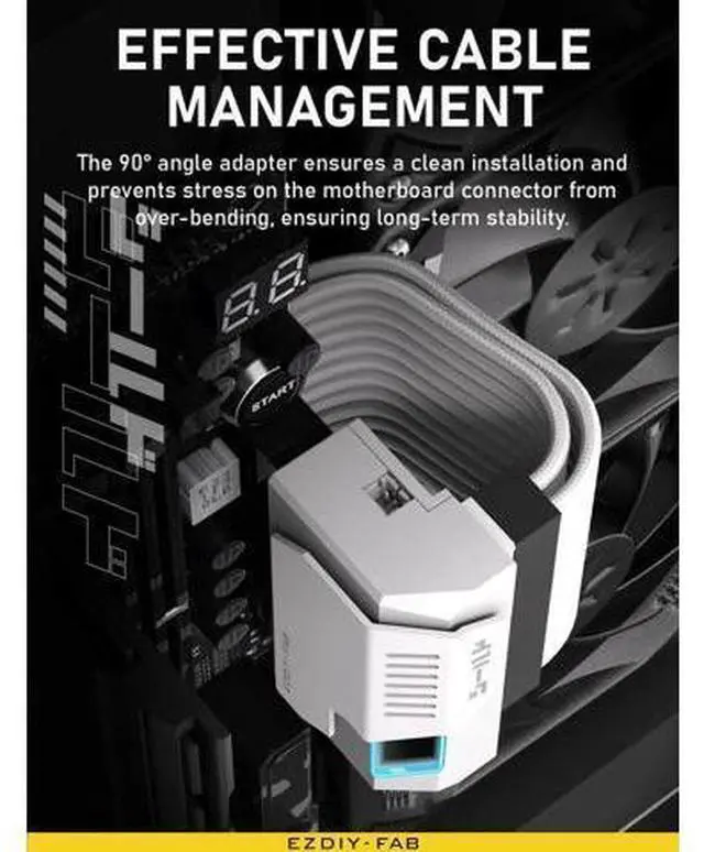 Alt view image 3 of 7 - Shield 24-pin 90 Degree Angle Adapter with Infinity Mirror ARGB Light,ATX 24 Pin Power Connector, 5V 3pin ARGB Sync-90 Degree-White-1 Pack