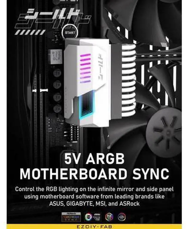 Alt view image 6 of 7 - Shield 24-pin 90 Degree Angle Adapter with Infinity Mirror ARGB Light,ATX 24 Pin Power Connector, 5V 3pin ARGB Sync-90 Degree-White-1 Pack