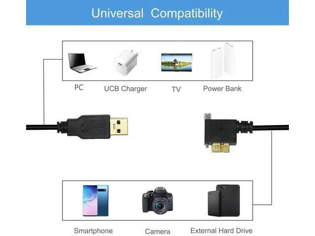Alt view image 2 of 6 - Aomoproing 3M USB 3.0 A Male to 90 Degree Micro B Male Cable with Locking Screws for Hard Drive, Smartphone, Tablet and PC