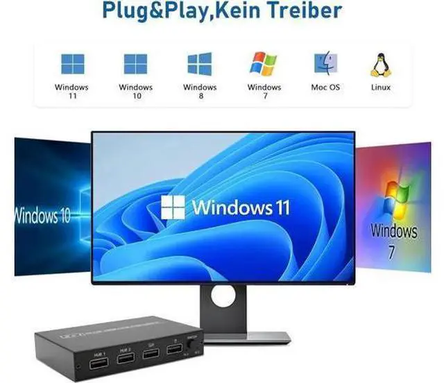 Alt view image 3 of 7 - 2 Port HDMI KVM Switch for 2 Computers 1 Monitor, 2 in 1 Out KVM Switch HDMI 4K@30Hz, KVM Switch for 2 PC Share 1 Monitor and USB Wireless Keyboard, Mouse, Printer, with 2 USB 2.0 Cables