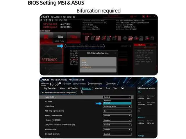 Alt view image 6 of 7 - PCIE 4.0 NVME Adapter PCI Express x16 to 4 Port M.2 M-Key NVME SSD Expansion Card Riser Full Speed