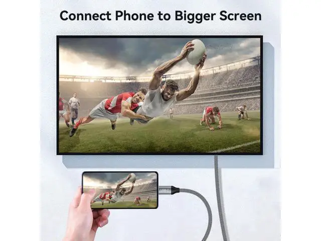 Alt view image 2 of 7 - 8K USB C to HDMI 2.1 Cable 10Ft, 48Gbps USB Type-C to HDMI Braided Cord (8K@60Hz,4K@120Hz) Compatible with Thunderbolt 4/3, for iPhone 15/15Promax, MacBook Air, iPad, XPS 17
