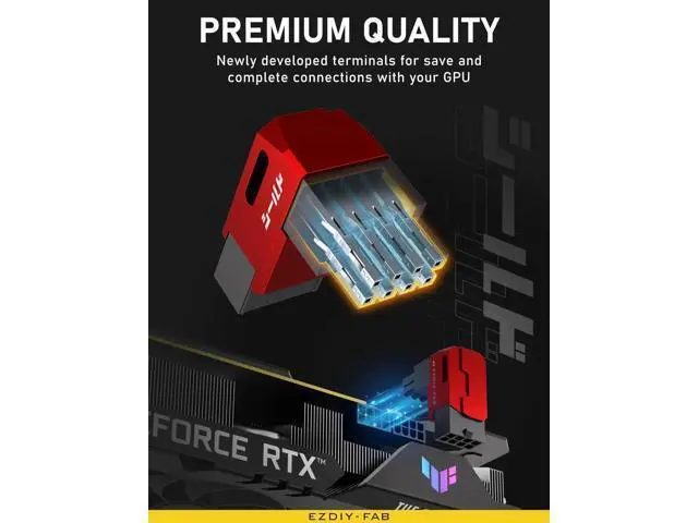 Alt view image 6 of 6 - Shield Series 8-Pin PCIe GPU Power Adapter,90-Degree Angled Connector, Aluminum Design for Graphics Cards Standard Type,Red-2 Pack